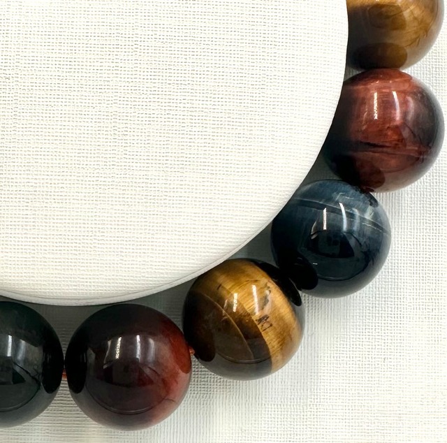 (00741)カラフルミックスタイガーアイ【12mm】　Tiger's eye 　虎目石　虎眼石　金運　仕事運　ラウンドカット　 天然石ブレスレット　パワーストーン　