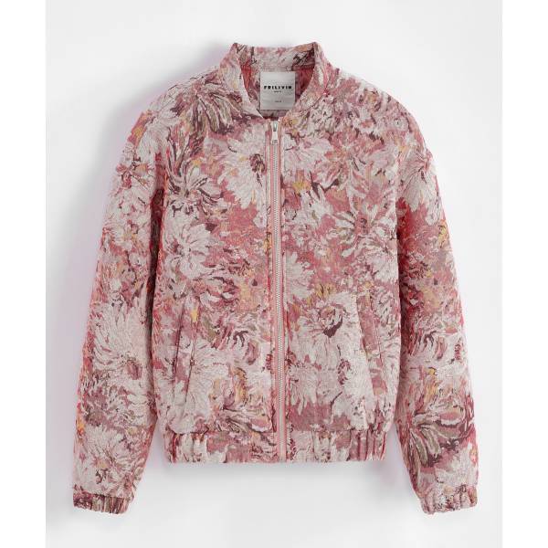 フラワー柄 ゴブラン織り ジップブルゾン ピンク メンズアウター