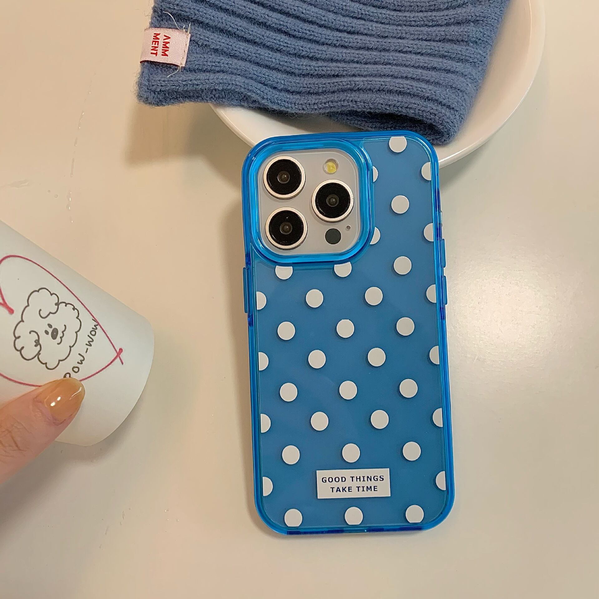 iPhone15対応】可愛らしいドット柄◎4色から選べる カラークリアケース