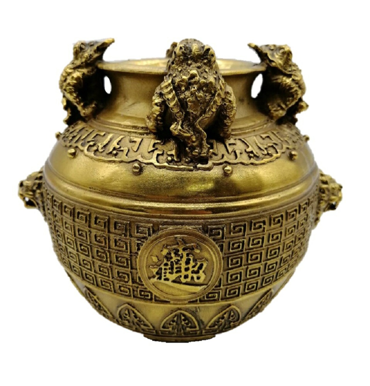 在庫限り】 三本脚カエル 壺 金壺 置物 三脚蛙 カエル 風水アイテム  