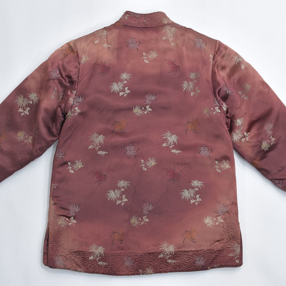 60s 上海製 Peony BRAND 牡丹牌 シルクブロケード ボアライナー 菊刺繍