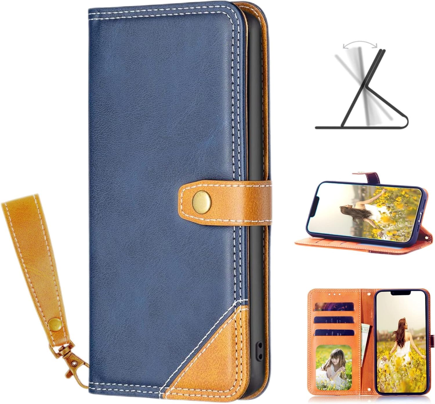 iPhone 17適用のケース手帳型 MUOUID アイフォン17ケース MUOUID case ストラップ付 カード入れ収納 スタンド機能 マグネット式 財布型 スマホケース かバー ブルー