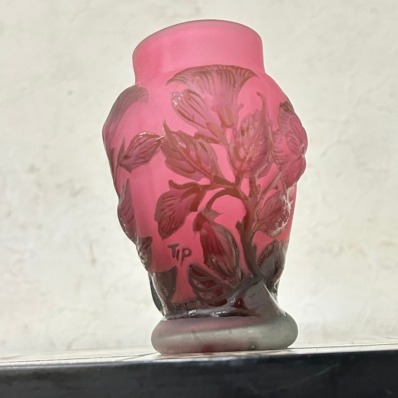 エミールガレ果実紋一輪挿し花瓶技法スフレ被せガラス高さ12cm