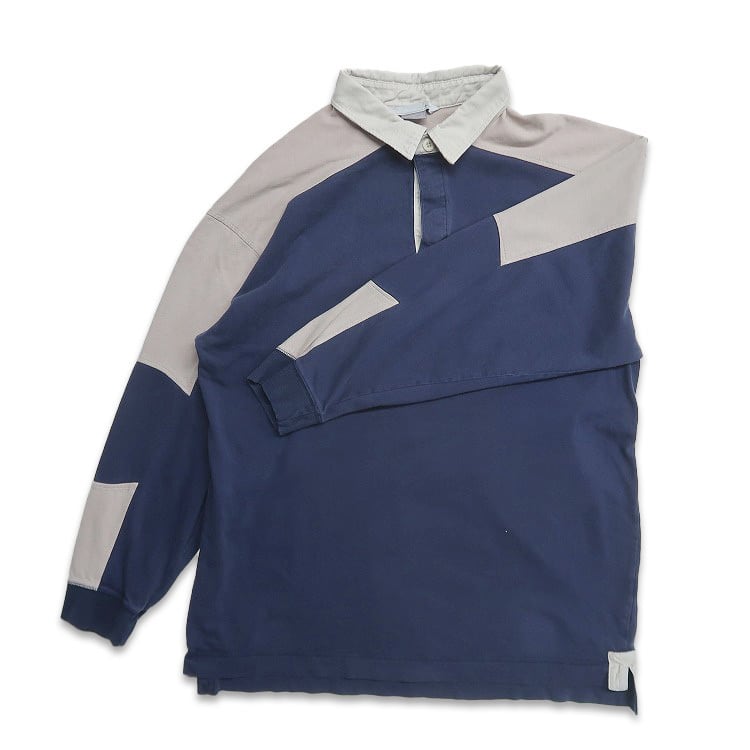 古着 ナイキ NIKE ラガーシャツ 長袖ポロシャツ ネイビー 表記：XL