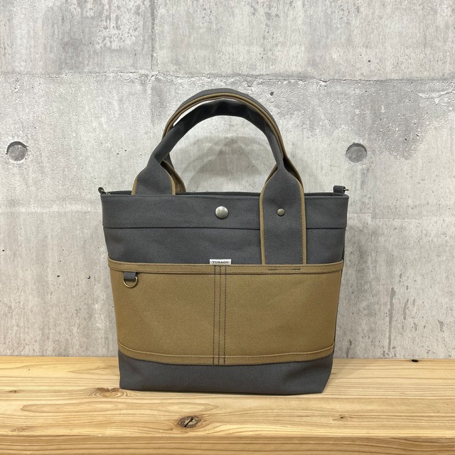 人気No.1.▽Bi Color Tote "M"【アスファルトグレー×薄茶】