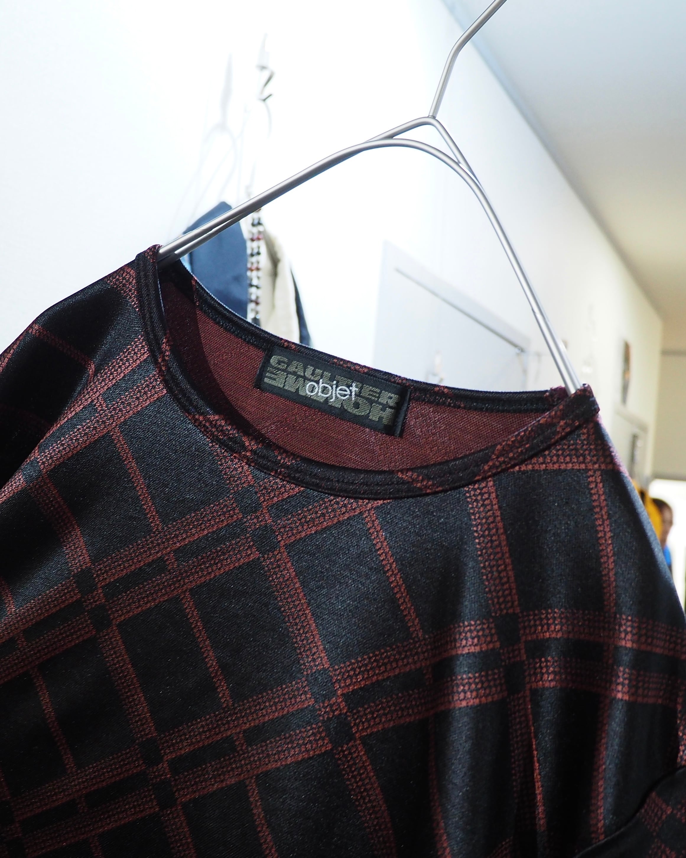 1995s " JEAN PAUL GAULTIER HOMME objet " Gloss Stretch Plaid pattern Archive Tee