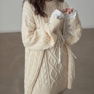 cable-knit shirt-docking oversized knit　J00448