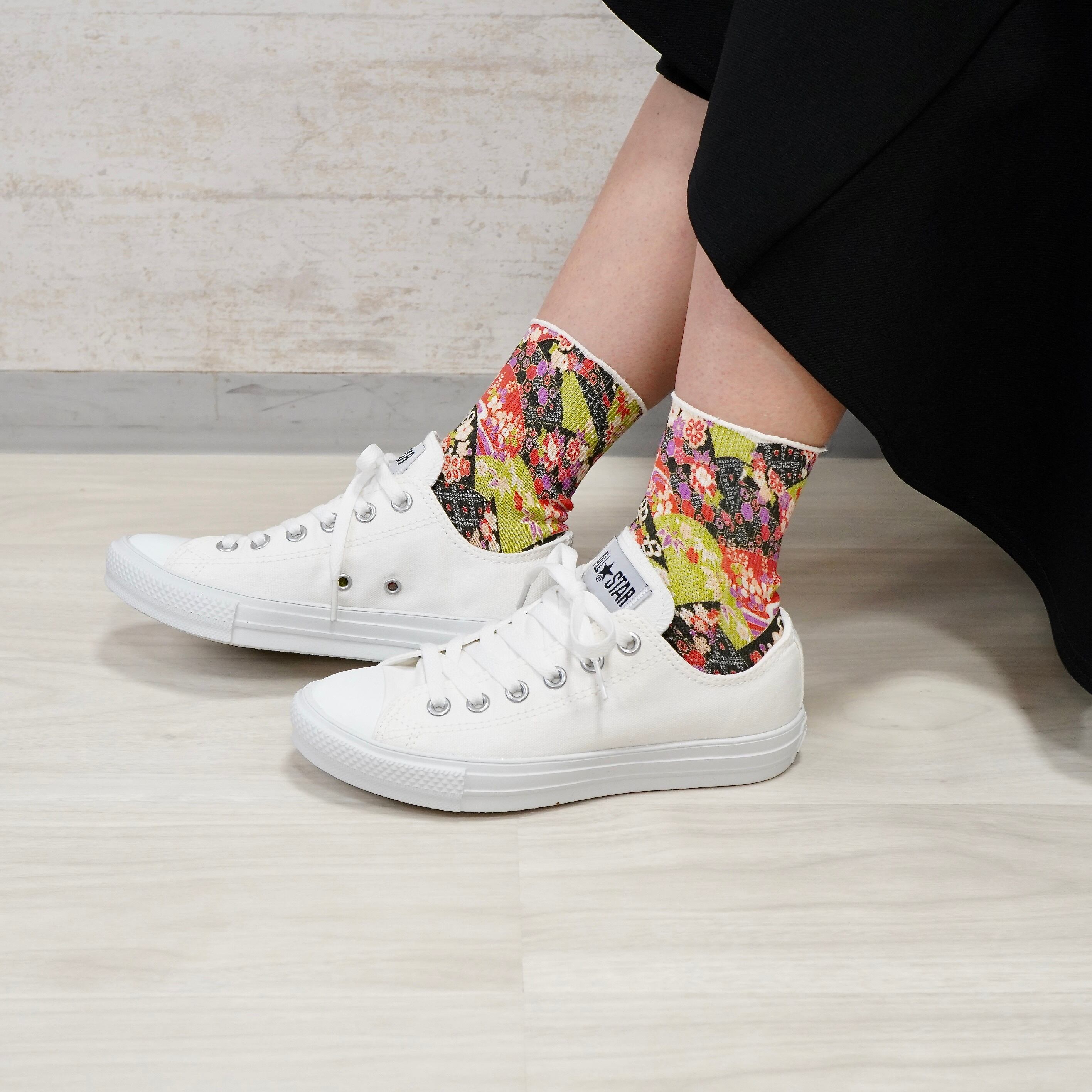 千代紙 黒扇 足袋和紙ソックス レギュラー丈