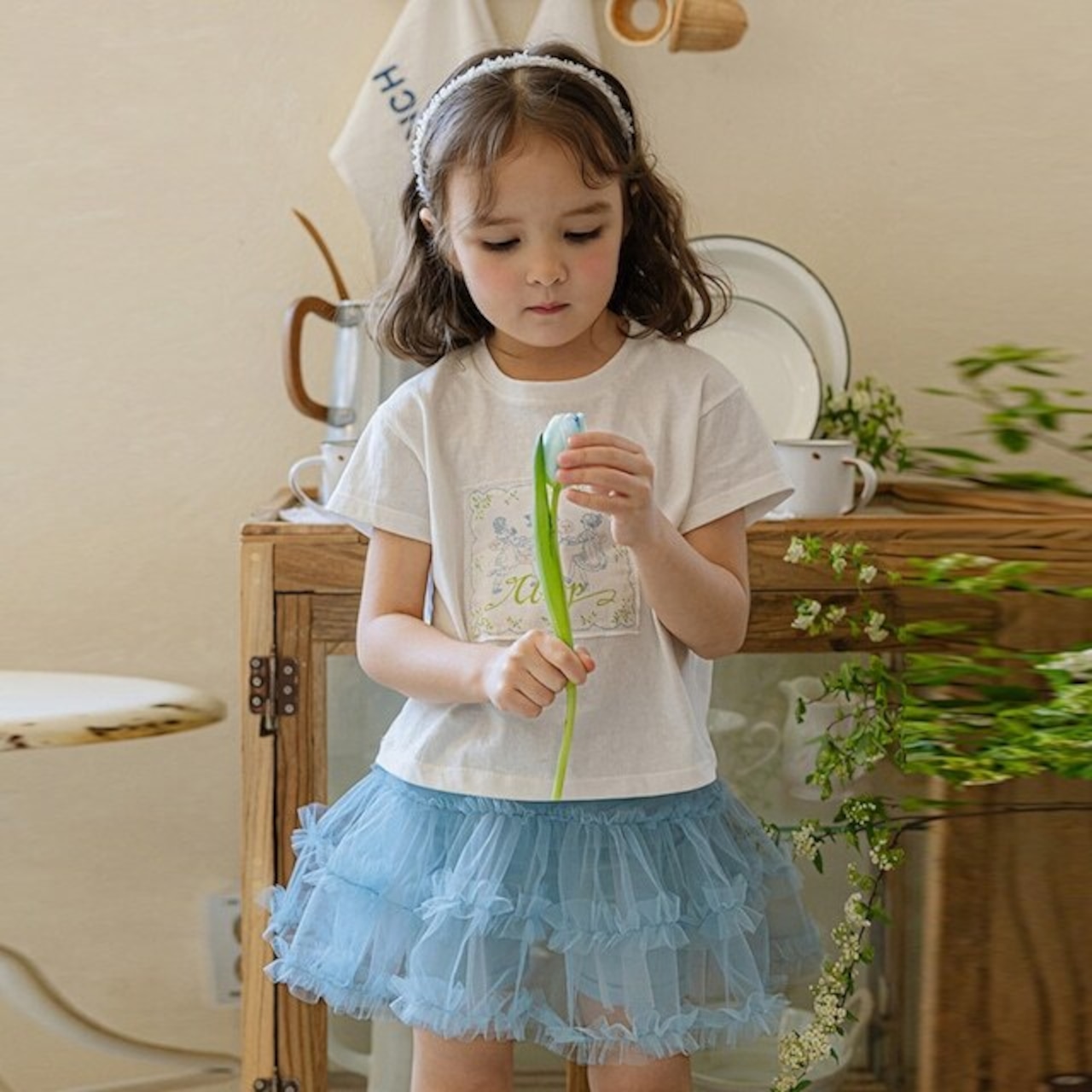 夏レトロパッチピュアカラーTシャツ