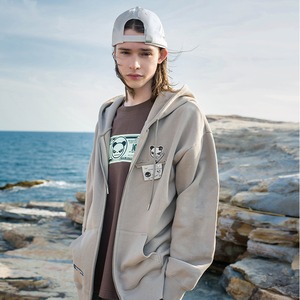 【HIPANDA ハイパンダ】男女兼用 ジップアップ フーディー スウェット UNISEX  ZIP-UP HOODIE SWEAT SHIRT / BLACK・KHAKI