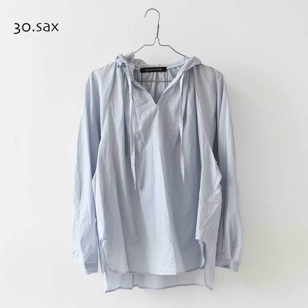 mizuiro ind [ミズイロ インド] hooded gather neck shirt [3-230133