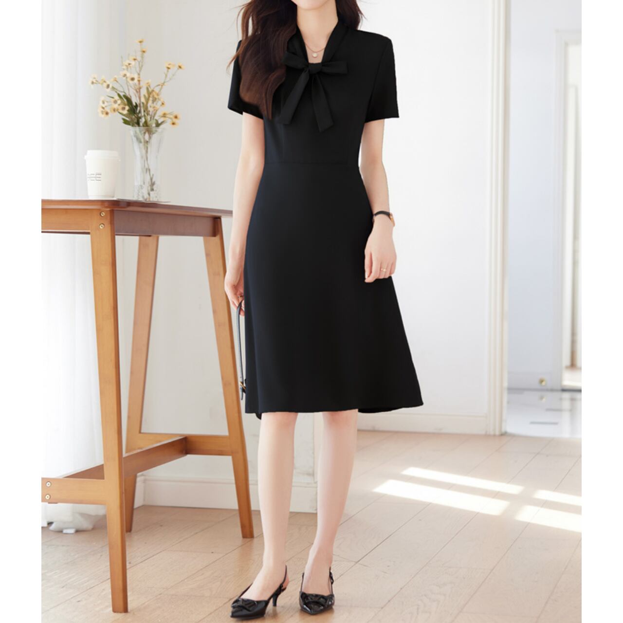 ワンピース mei リボンタイ付きVネックワンピース Me1415 | Melffy