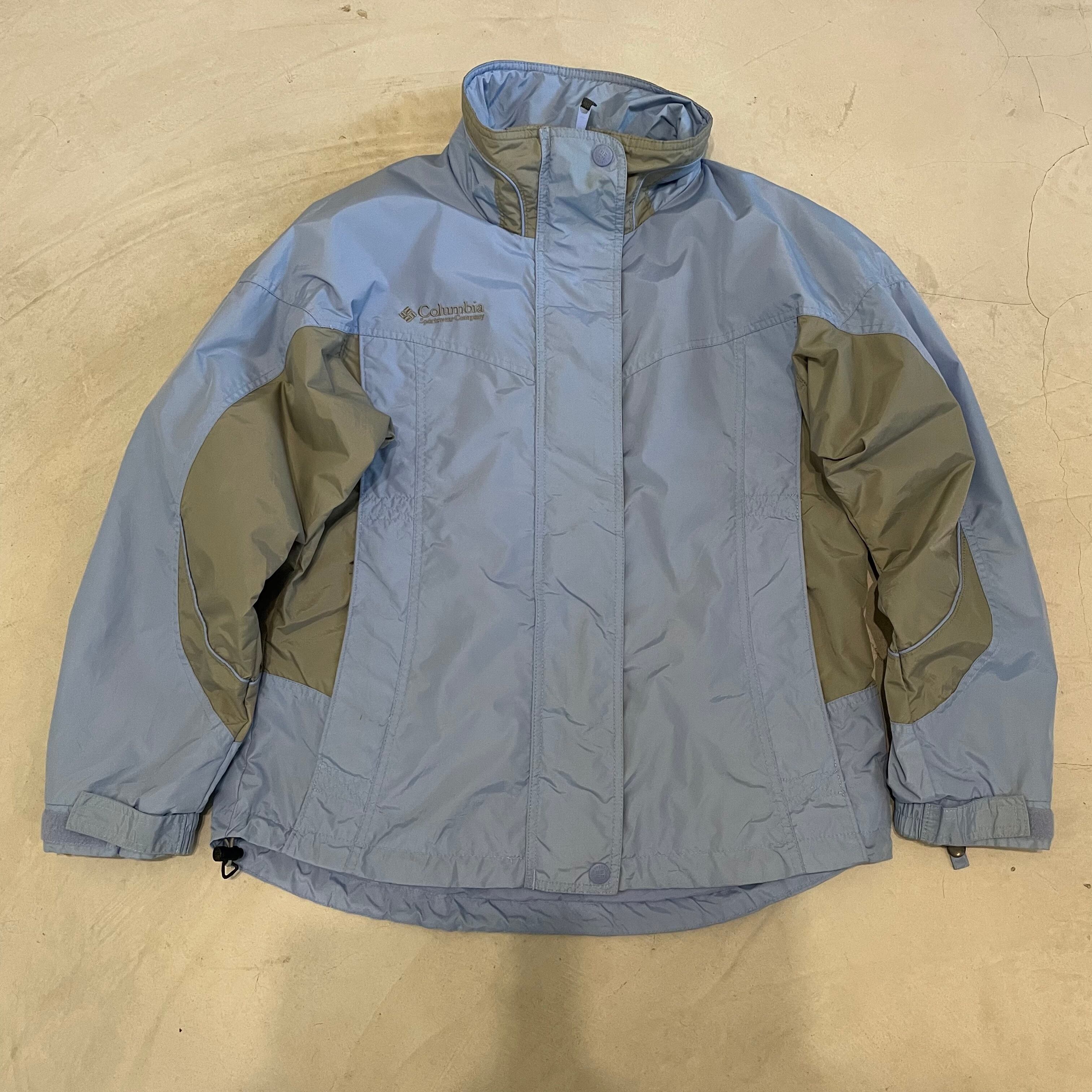 Columbia コロンビア マウンテンジャケット ナイロンジャケット ヴィンテージ ビンテージ 切り替え フルジップ ハイネック ブルー×グレー 水色 レディースM 古着 【ナイロンジャケット】