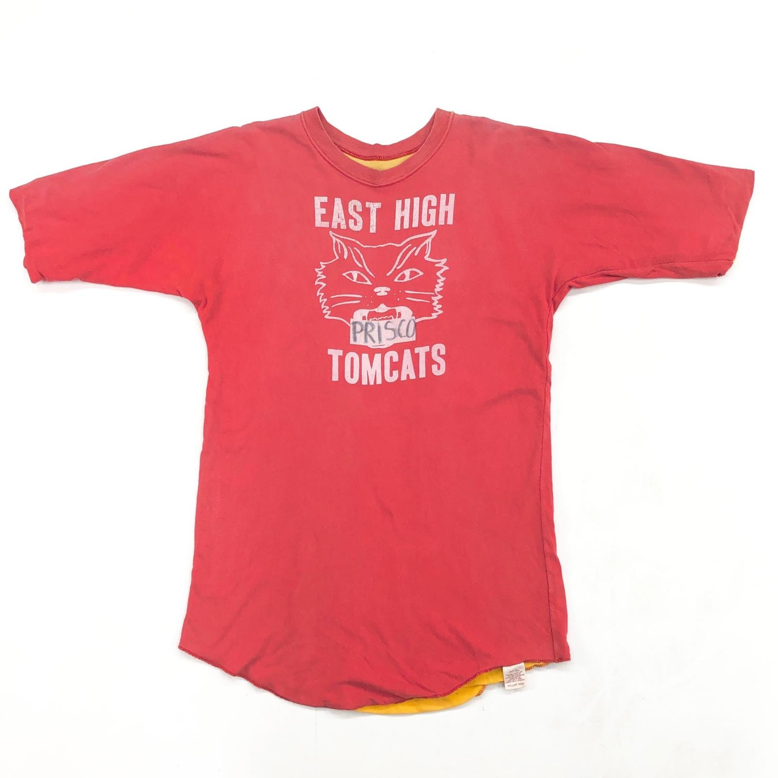 70s Russell athletic 金タグreversible T RUSSEL ラッセル 70年代 USA製 金タグ 初期 EAST HIGH TOMCATS ダブル