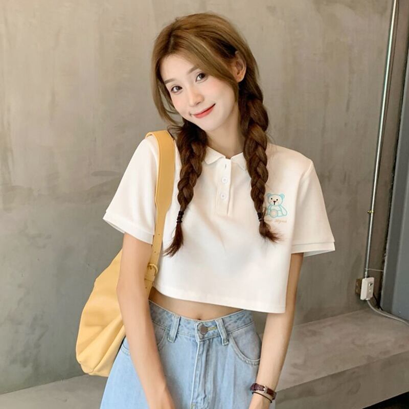 ホワイトカラーショートTシャツ サマートップス 夏物 スーパーモール55589985623