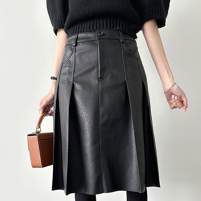 eco leather pleated skirt　10378