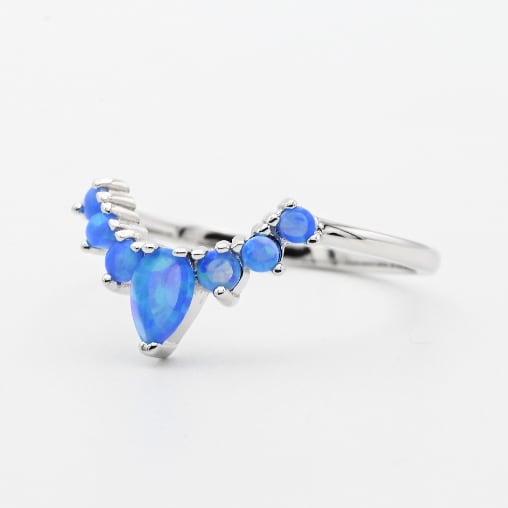 Blue Opal Accent Dainty Wish Bone Design Ring #12.0 / Denmark