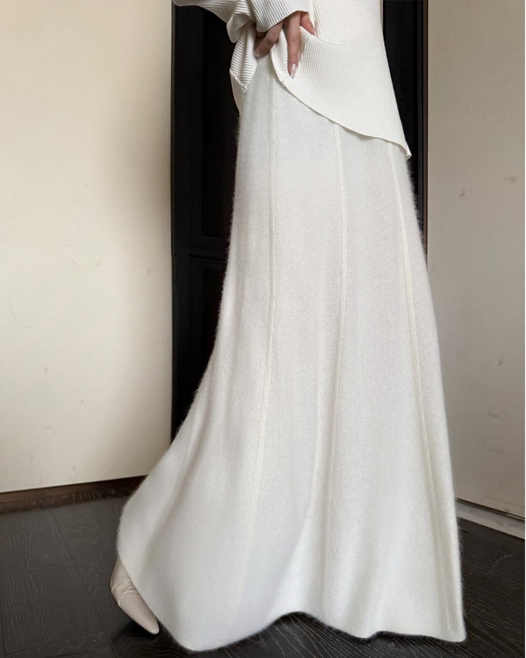 フレアシルエットロングニットスカート l5389