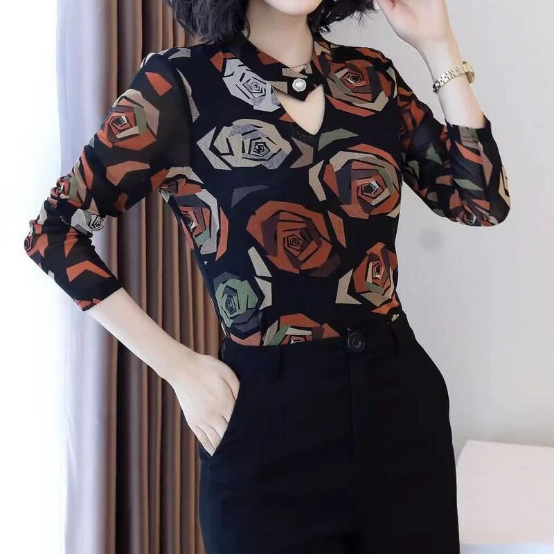 モダン 社交ダンス プリント メッシュ トップス ds0316