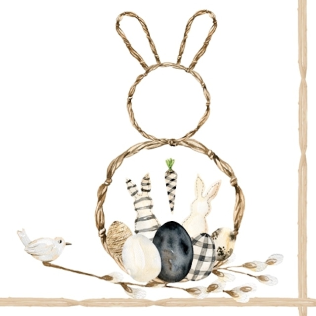 2024春夏【ti-flair】バラ売り2枚 ランチサイズ ペーパーナプキン Natural Easter Bunny ホワイト