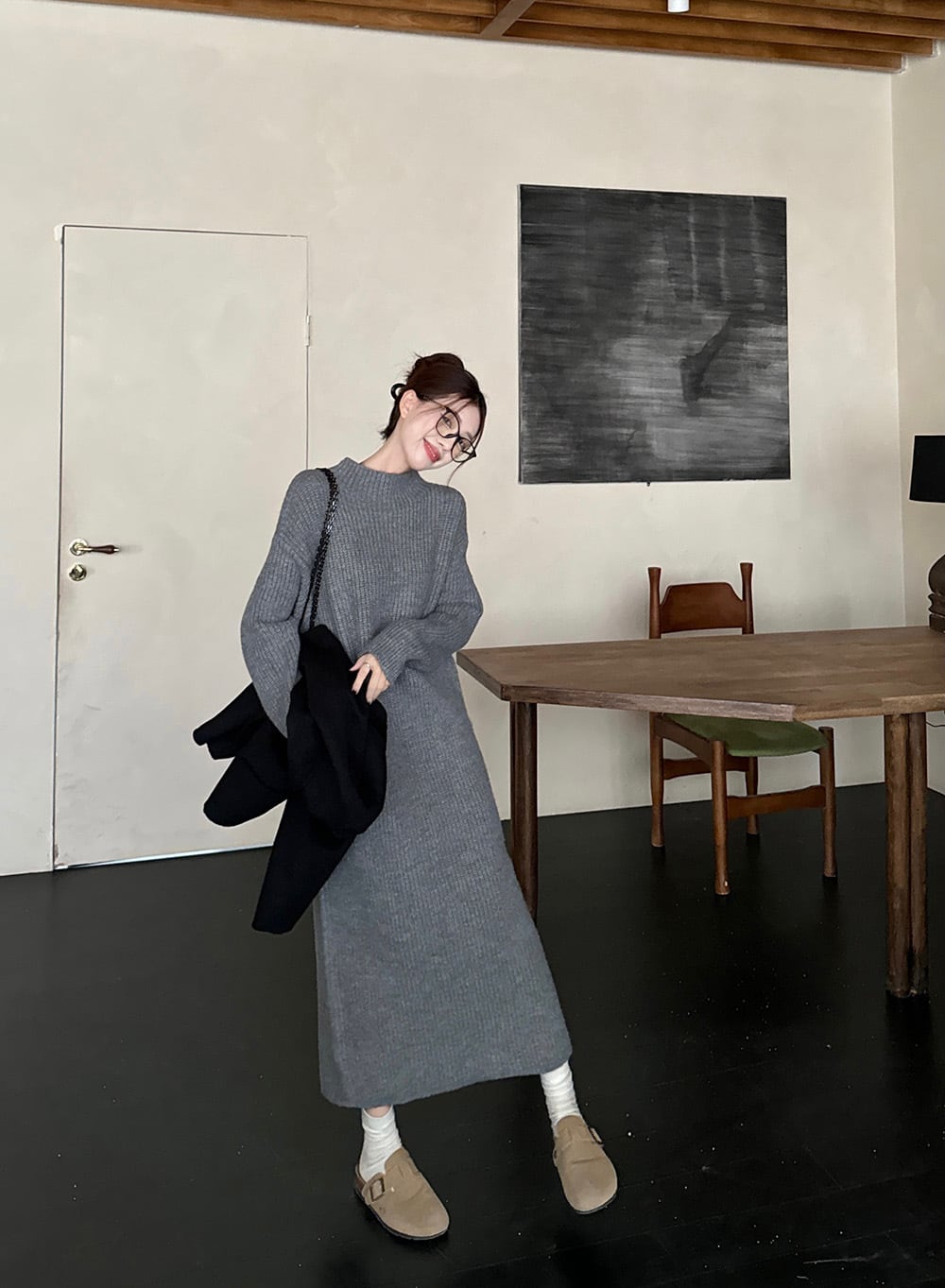 未使用！NOBLE ダークグレー フード付きニット Noble（ノーブル）の「《追加》接結タック編みフードプルオーバー