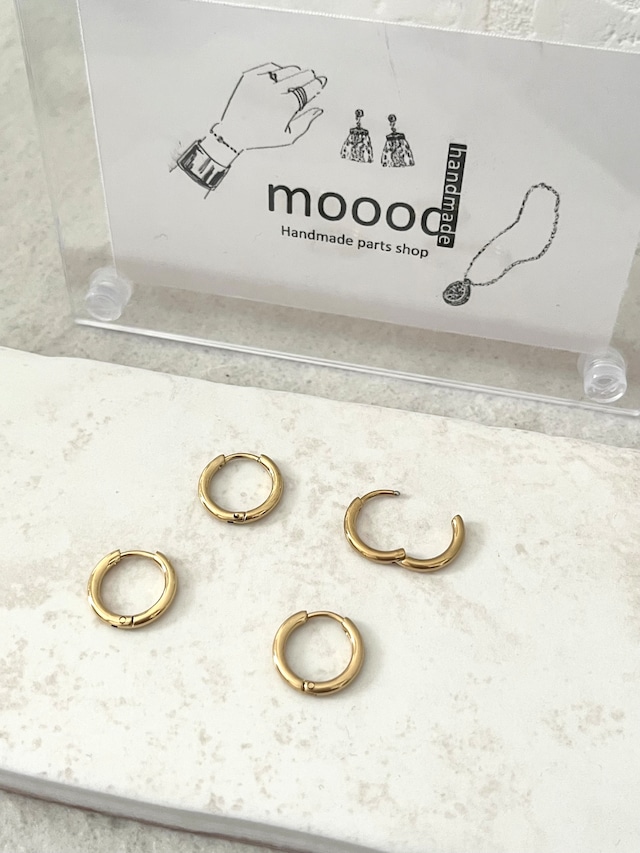【1ペア】14mmステンレス製ゴールドラウンドフープピアス/パーツ/サークル
