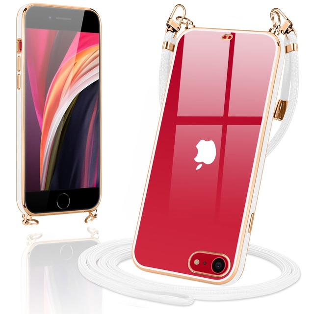 Loodoomo iPhone SE3 SE2 用の ケース ショルダー クリア SE 第3世代 第2世代 カバー スマホケース 肩掛け(ホワイト)