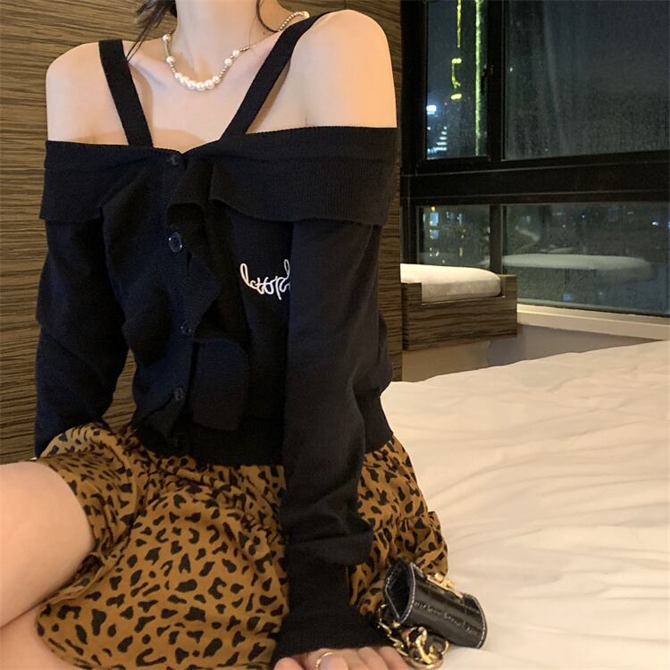 ニットカーディガンオータムブラックトップス ロング ストリート 秋物 モンロー61790407466