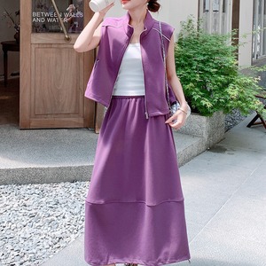 Purple short vest & skirt set S976