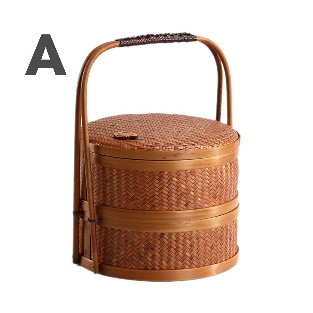 竹製編み込みバッグ タッセル付き 収納かご 手作り 売店] 竹製バッグ