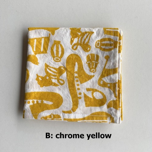 ブロックプリントのバンダナ・大判ハンカチ・スカーフ　Chrome Yellow（温かみのある黄色）【フェアトレード】
