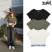 【X-girl】 LOGO AND STRIPE CROPPED S/S TOP【エックスガール】