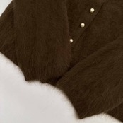 INGEBORG インゲボルグ アンゴラ&ラムウール リボンデザイン 長袖ニット カーディガン ブラウン