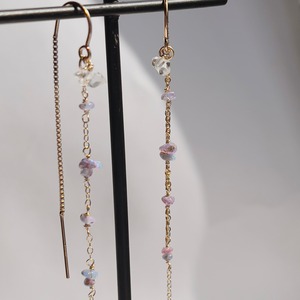 14KGFピンクオパールロングアメリカンピアス