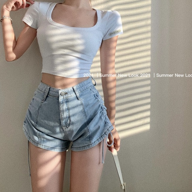 スタンダードプリーツパンツ サマーハイウェストウェストスリムジーンズ ショーツ カジュアル レトロ 夏物 ブルマー ガールズファッション80566508993