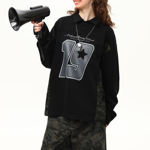 big logo black polo sweatshirt　ビックロゴブラックポロスウェットシャツ　J1303