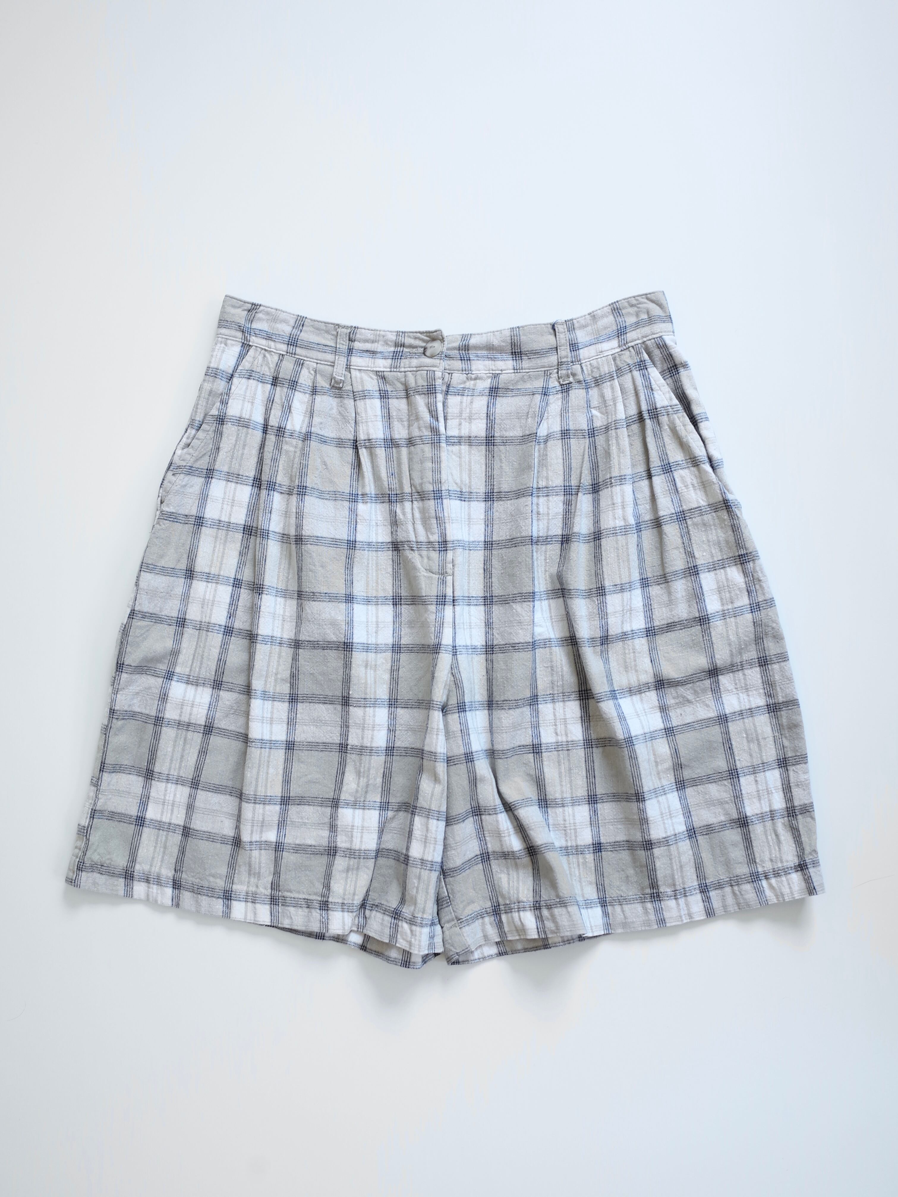 Linen cotton checked short pants