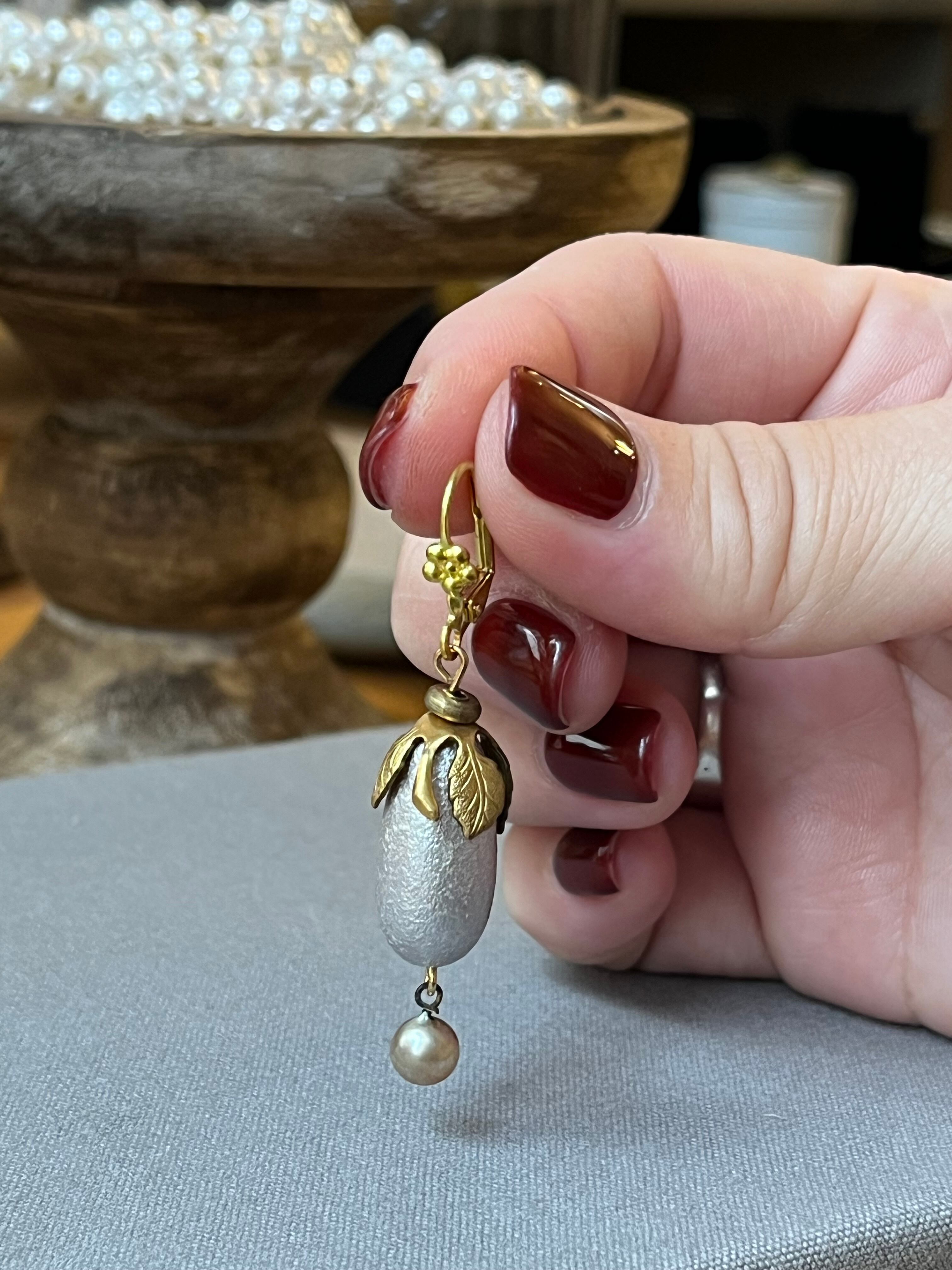 【bavoletfulオリジナル】ヴィンテージピアス《Gouttes de pluie(グット・ドゥ・プリュイ)》/ルーサイト×真鍮/約3.8cm・1set/クラシカル×モダンな耳飾り