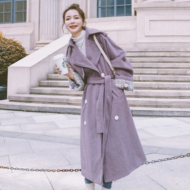 コート レディース 送料無料 ジャケットコート ベルト ウエストマーク  ダブルブレスト グレンチェック パープル ダブルボタン アウター スリット ジャケット ロングコート 長袖  前開き フロントボタン 体型カバー 細見え 着痩せ 脚長 スリム ス チェック柄 格子柄 マキシ丈 フェミニン 清潔感 清楚 抜け感 大人可愛い 大人女子 おしゃれ お洒落 上品 エレガント ラフ モダン カジュアル ガーリー ラブリー キュート シック レトロ 春服 秋服 普段使い 重ね着 羽織り S M L XL