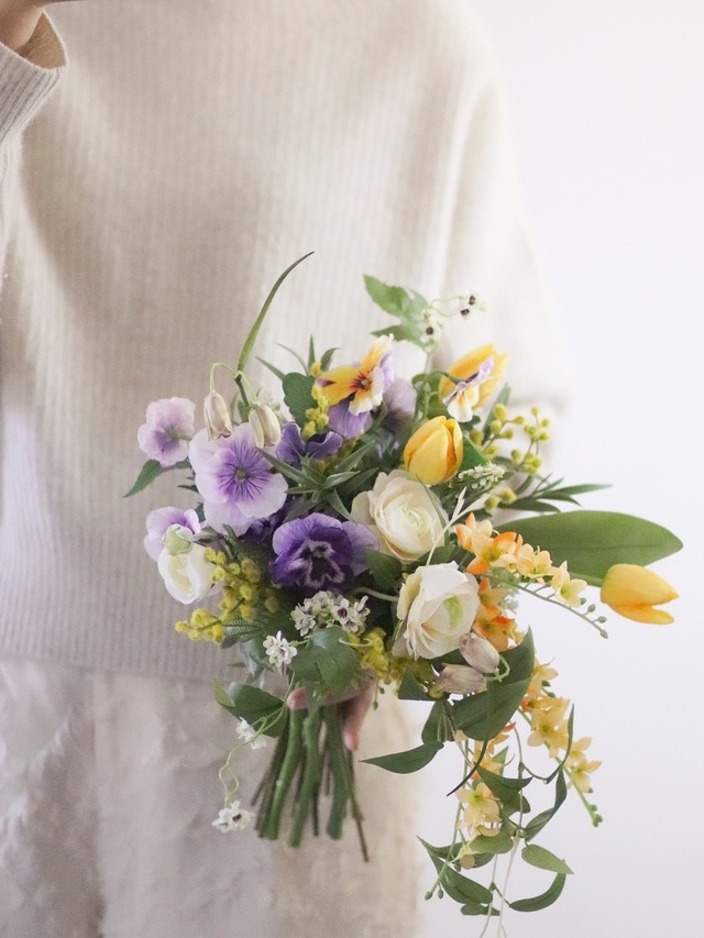 〈 完成品販売ブーケ 〉 tulip pansy artificialflower bouquet