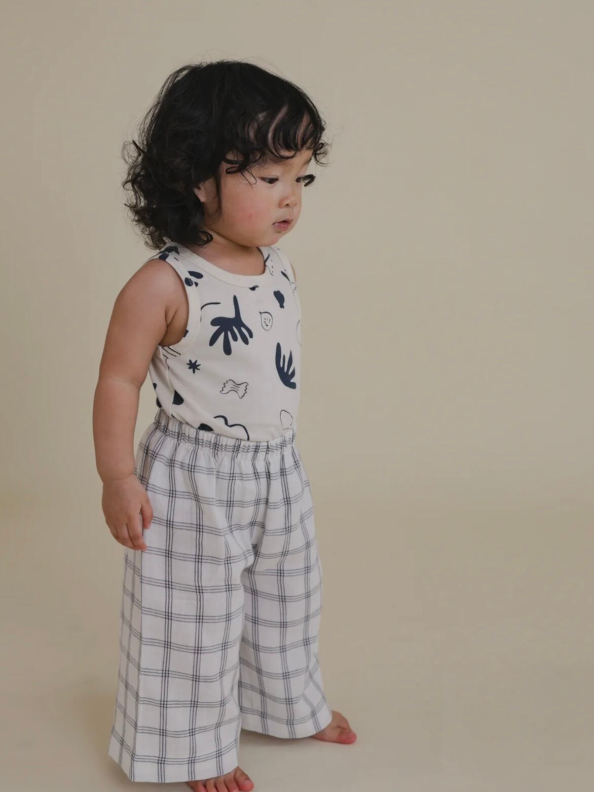 organic zoo】Navy Window Check Wide Leg Pants | RIRIBELL