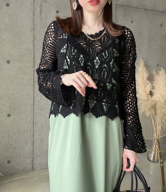 かぎ針デザインtops【ブラック】