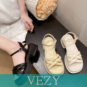 ストラップサンダル 太ヒール 厚底サンダル ボリュームソール 編みベルト オルチャン 美脚 カジュアル お洒落 可愛い 痛くない 履きやすい 靴 シューズ VEZY ベジー  ItemNo.【21009970】