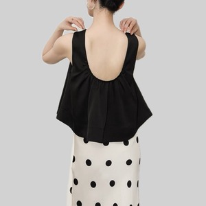 Open back boat neck A line black tops 00155