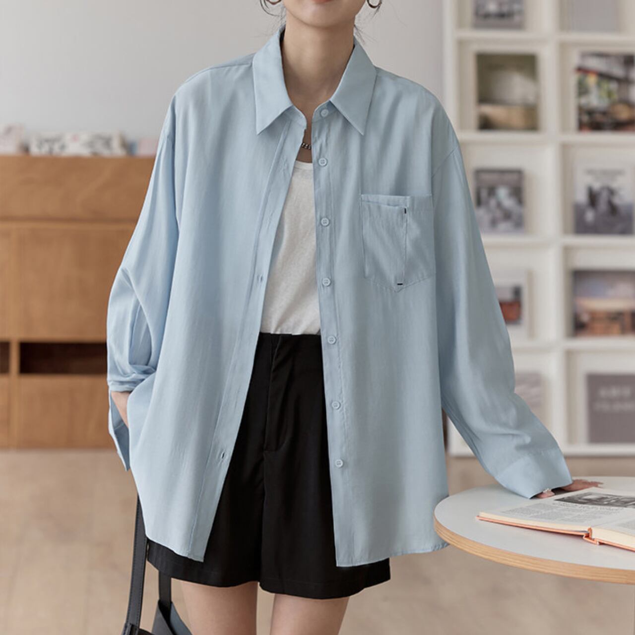 オーバーサイズシアーロングスリーブシャツ 3560