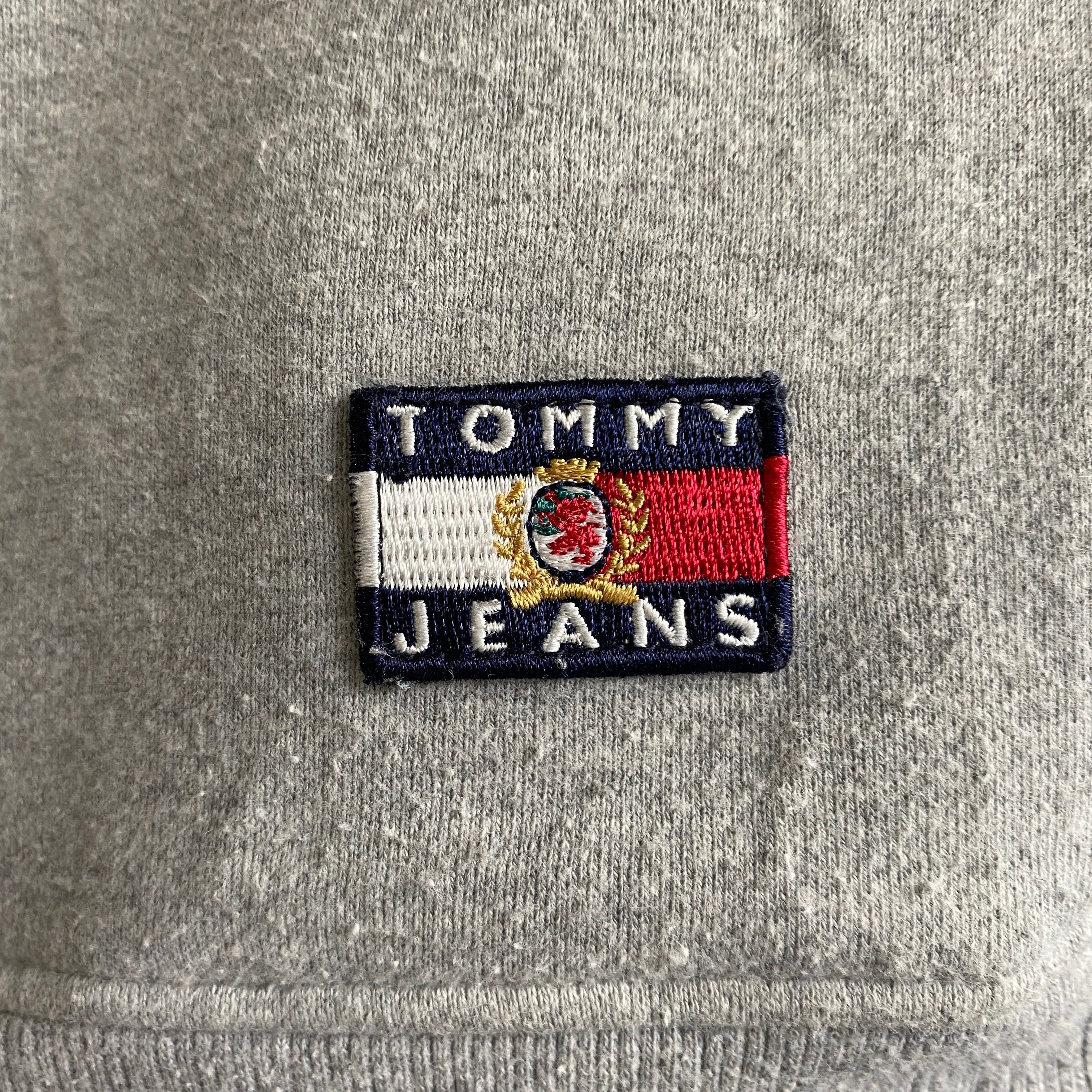 90年代 TOMMY JEANS トミーヒルフィガー ロゴ 刺繍 スウェット トレーナー メンズS 古着 90s ビンテージ ヴィンテージ グレー  灰色 裏起毛【スウェット】【SW20】【AN20】 | cave 古着屋【公式】古着通販サイト