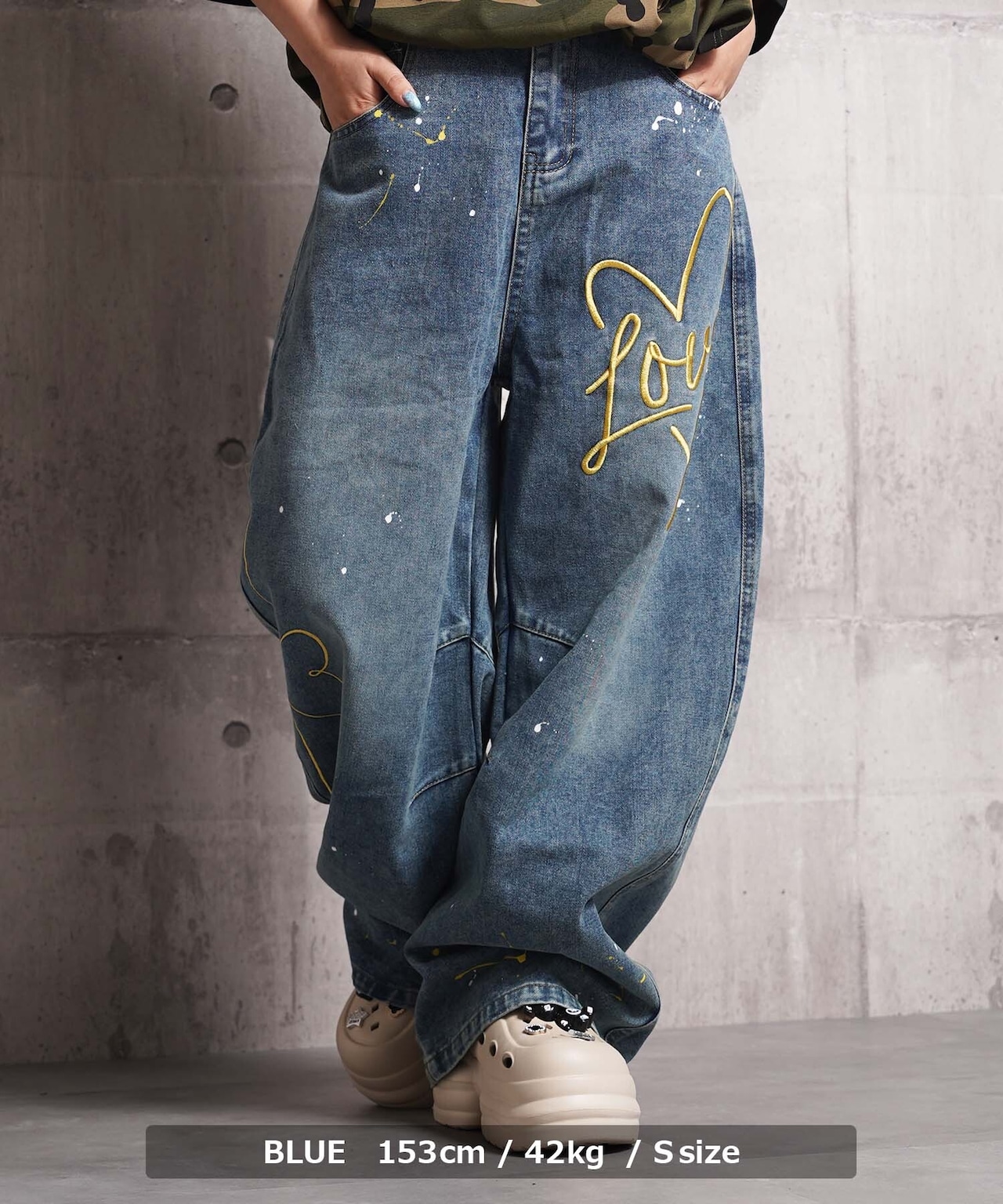 ◆ハート刺繍 バレルレッグ ジーンズ◆gt-116052