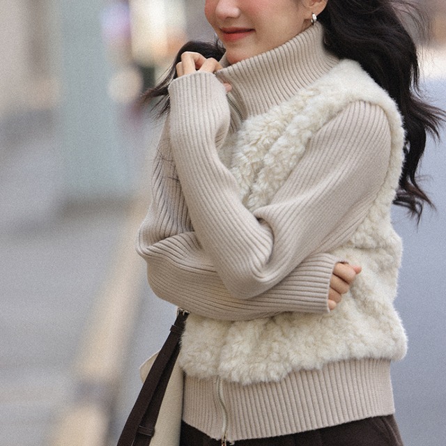 fur-trim zip-up jacket　J00369