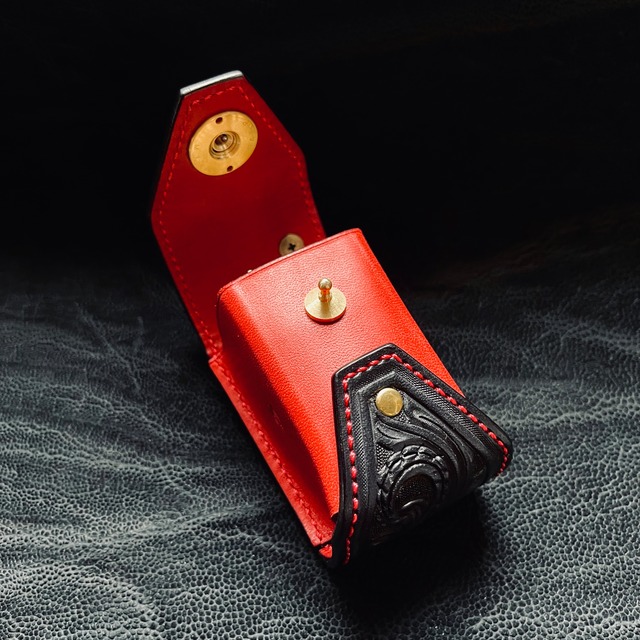 カービングチョークケース　大　ブラック&レッド　１ガーネット