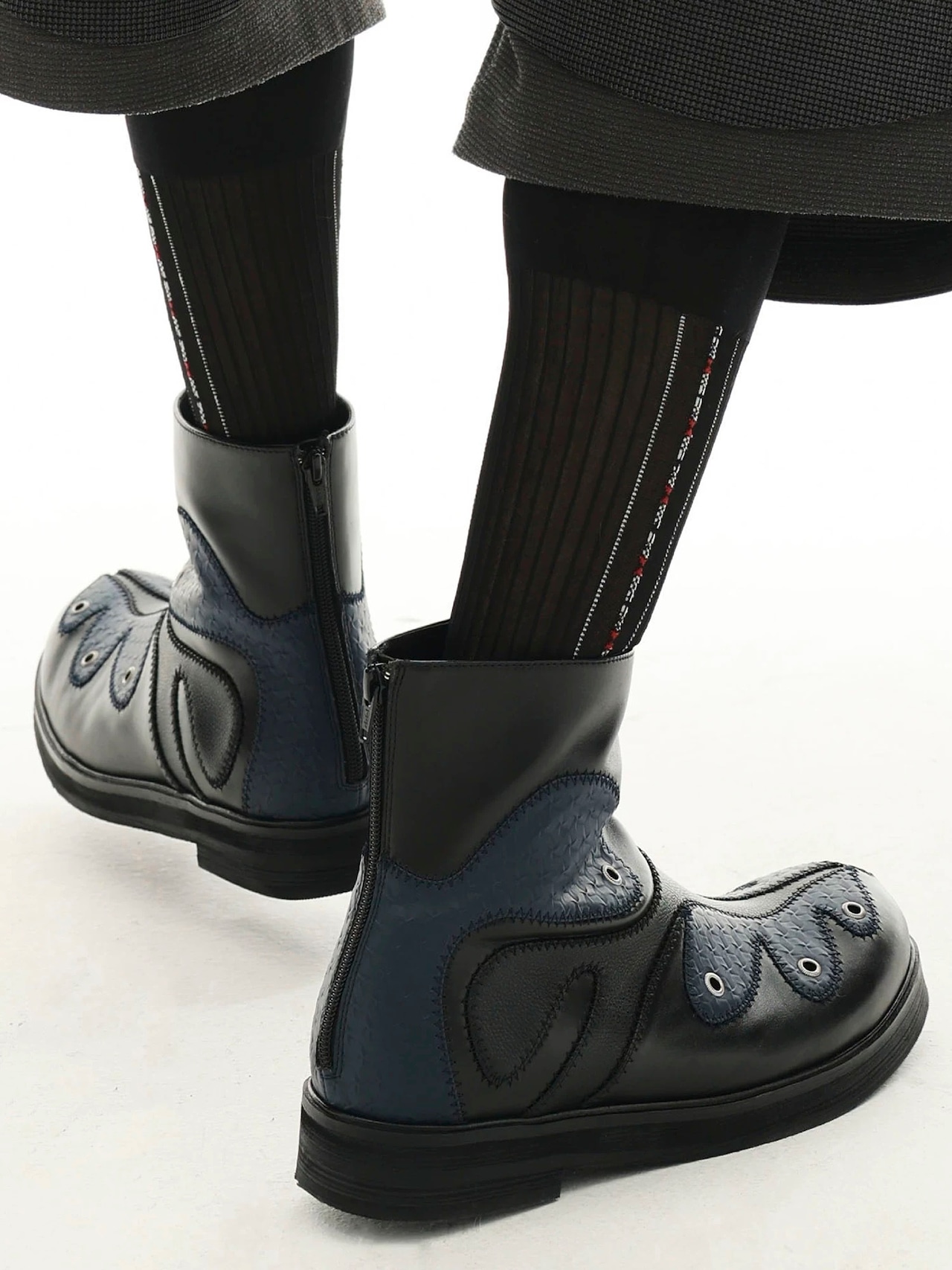 54A0 × musaafeer Flowing Patchwork Round Toe Boots